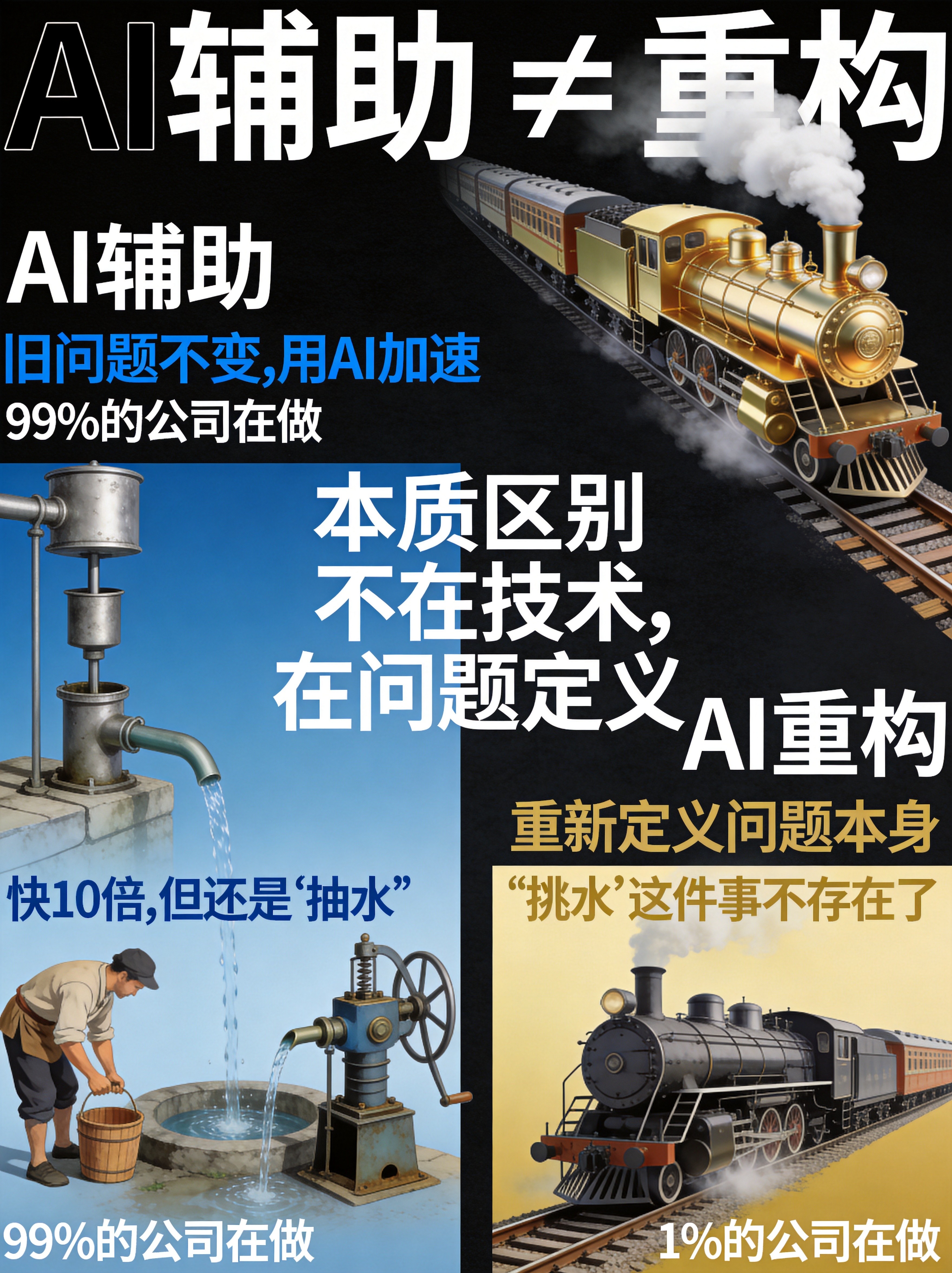 图1：AI辅助≠AI重构——本质区别不在技术，在问题定义